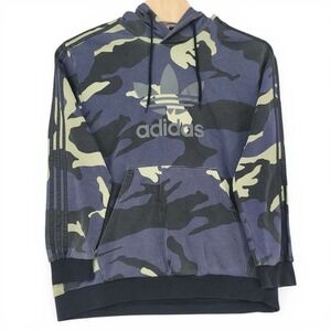 Adidas Mens XXL Hoodie Pullover Camo Cotton Blend Green Black Logo Trefoil
